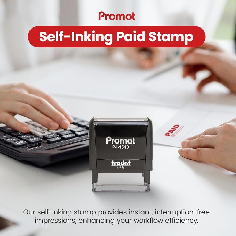 Promot Paid Stamp Self Inking Stamp - Paid Stamp for Office, Accounts Payable Stamp w/Check Number and Date - Rubber Stamps for Retail Use, Red Ink Stamp, Self Inking Stamp for Business Supplies - Image 2